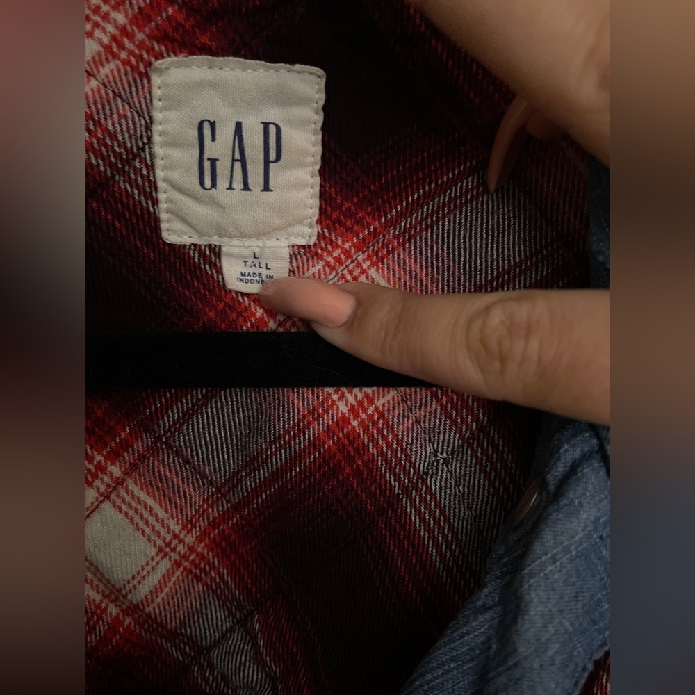 GAP Plaid and chambray belted jacket - Picture 6 of 8